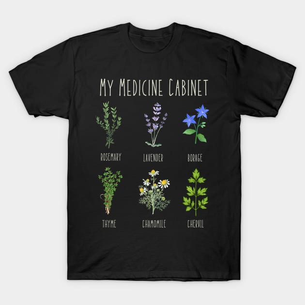 My Medicine Cabinet Natural Healing Plants Medicinal Herbs T-Shirt by larfly